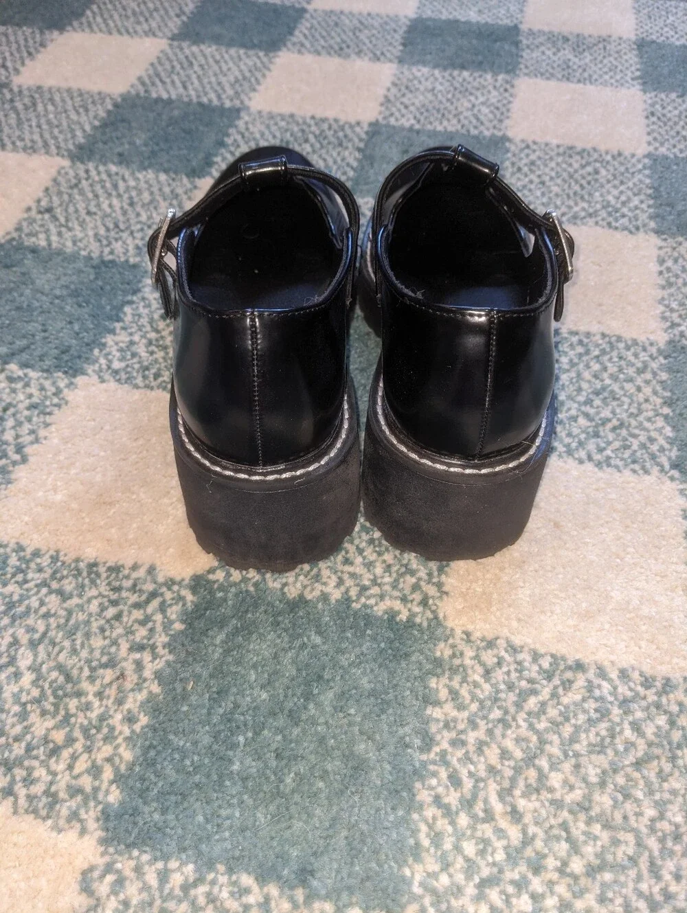 Madden Girl Chunky T Strap Black Patent Faux Leather Mary Janes Size 6